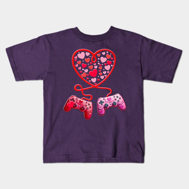 Video Gamer Valentines Day With Controllers Heart Kids T-Shirt by HannessyRin